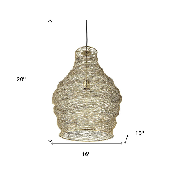 Homeroots Gold Metal Wire Mesh Hanging Pendant Light   392847