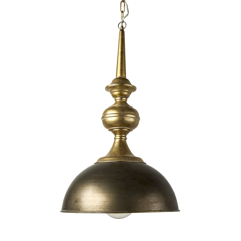 Homeroots Gold Industrial Dome Pendant Light - Ambient Metal Hanging Fixture For Stylish Home Decor, 29" H   392849