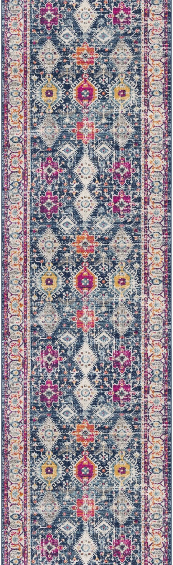 HomeRoots 20' Blue and Ivory Oriental Runner Rug - Timeless Elegance for Hallways and Narrow Spaces, Easy Care 2’ x 20’ 392856