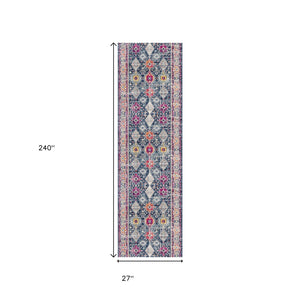 HomeRoots 20' Blue and Ivory Oriental Runner Rug - Timeless Elegance for Hallways and Narrow Spaces, Easy Care 2’ x 20’ 392856