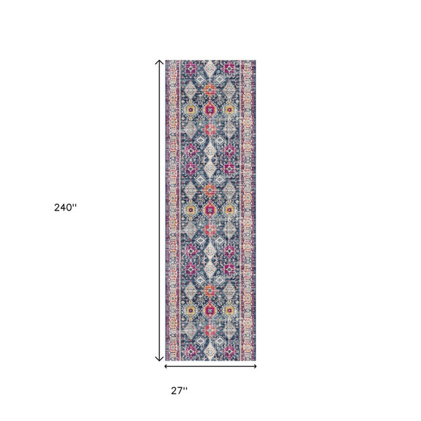 HomeRoots 20' Blue and Ivory Oriental Runner Rug - Timeless Elegance for Hallways and Narrow Spaces, Easy Care 2’ x 20’ 392856