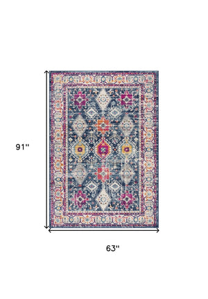 HomeRoots 20' Blue and Ivory Oriental Runner Rug - Timeless Elegance for Hallways and Narrow Spaces, Easy Care 5’ x 8’ 392864