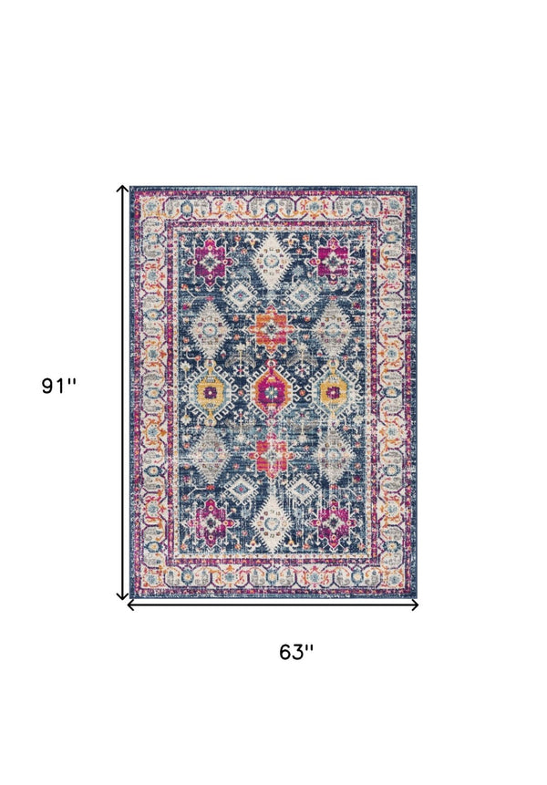 HomeRoots 20' Blue and Ivory Oriental Runner Rug - Timeless Elegance for Hallways and Narrow Spaces, Easy Care 5’ x 8’ 392864