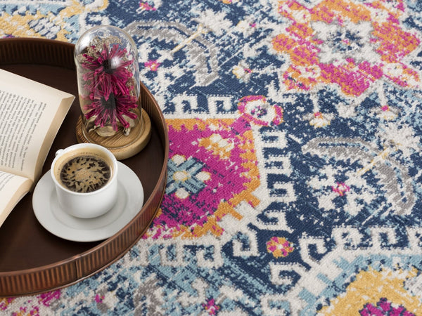 HomeRoots 20' Blue and Ivory Oriental Runner Rug - Timeless Elegance for Hallways and Narrow Spaces, Easy Care 5’ x 8’ 392864