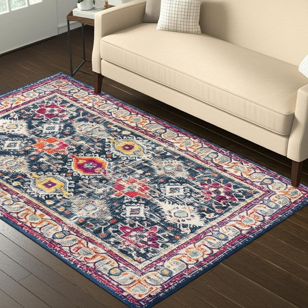 HomeRoots 20' Blue and Ivory Oriental Runner Rug - Timeless Elegance for Hallways and Narrow Spaces, Easy Care 5’ x 8’ 392864