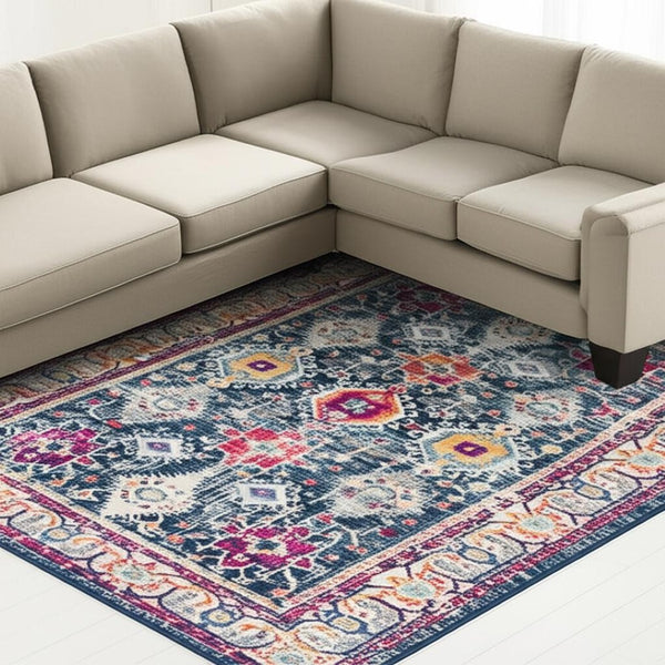 HomeRoots 20' Blue and Ivory Oriental Runner Rug - Timeless Elegance for Hallways and Narrow Spaces, Easy Care 7’ x 10’ 392865