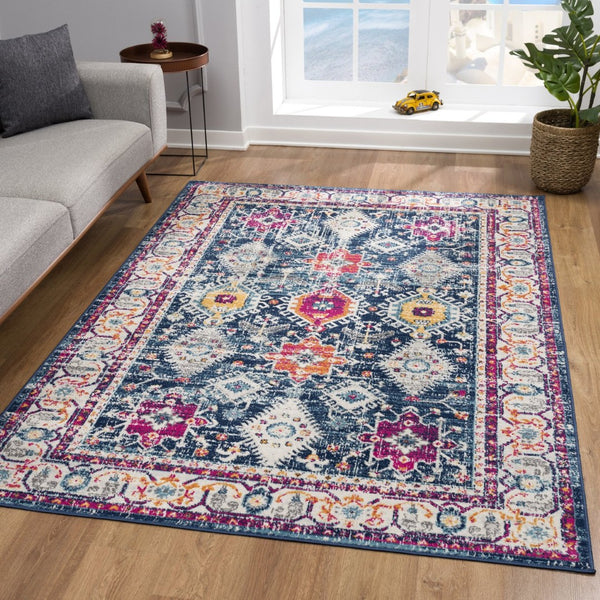 HomeRoots 20' Blue and Ivory Oriental Runner Rug - Timeless Elegance for Hallways and Narrow Spaces, Easy Care 7’ x 10’ 392865