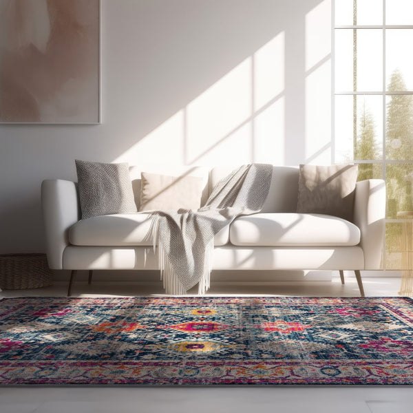 HomeRoots 20' Blue and Ivory Oriental Runner Rug - Timeless Elegance for Hallways and Narrow Spaces, Easy Care 7’ x 10’ 392865