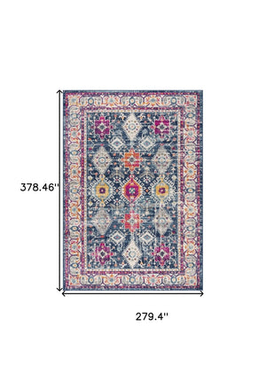 HomeRoots 20' Blue and Ivory Oriental Runner Rug - Timeless Elegance for Hallways and Narrow Spaces, Easy Care 9’ x 13’ 392867