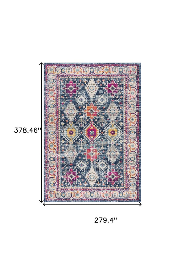 HomeRoots 20' Blue and Ivory Oriental Runner Rug - Timeless Elegance for Hallways and Narrow Spaces, Easy Care 9’ x 13’ 392867