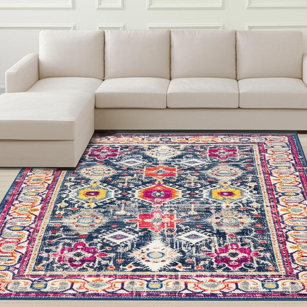 HomeRoots 20' Blue and Ivory Oriental Runner Rug - Timeless Elegance for Hallways and Narrow Spaces, Easy Care 9’ x 13’ 392867