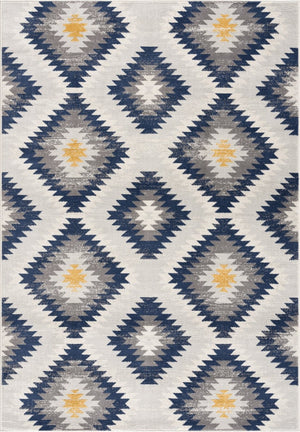 HomeRoots 5' Blue Ikat Kilim Area Rug - Durable, Stain-Resistant, Modern Pattern for Stylish Living Spaces 5’ x 8’ 392881