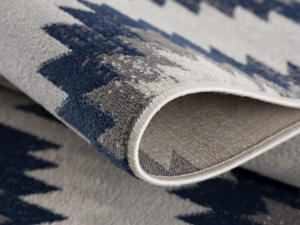 HomeRoots 5' Blue Ikat Kilim Area Rug - Durable, Stain-Resistant, Modern Pattern for Stylish Living Spaces 7’ x 10’ 392882