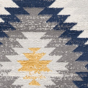HomeRoots 5' Blue Ikat Kilim Area Rug - Durable, Stain-Resistant, Modern Pattern for Stylish Living Spaces 7’ x 10’ 392882