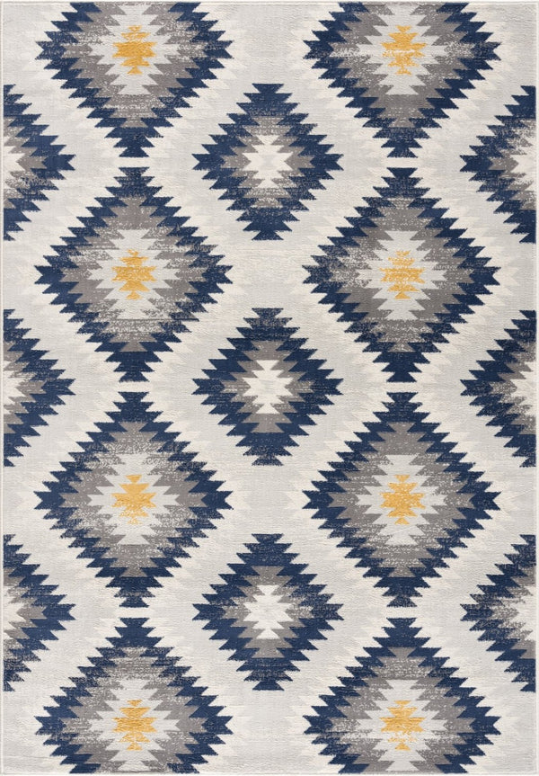 HomeRoots 5' Blue Ikat Kilim Area Rug - Durable, Stain-Resistant, Modern Pattern for Stylish Living Spaces 8’ x 11’ 392883