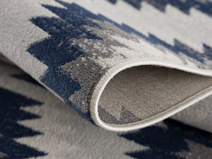 HomeRoots 5' Blue Ikat Kilim Area Rug - Durable, Stain-Resistant, Modern Pattern for Stylish Living Spaces 8’ x 11’ 392883