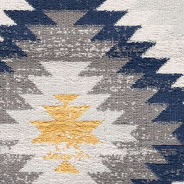 HomeRoots 5' Blue Ikat Kilim Area Rug - Durable, Stain-Resistant, Modern Pattern for Stylish Living Spaces 9’ x 13’ 392884