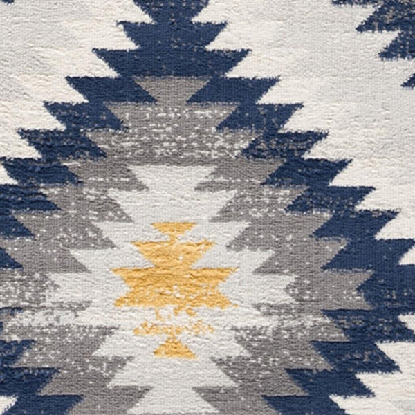 HomeRoots 5' Blue Ikat Kilim Area Rug - Durable, Stain-Resistant, Modern Pattern for Stylish Living Spaces 9’ x 13’ 392884