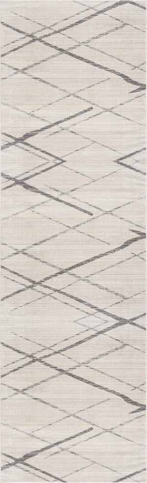 HomeRoots 20' Gray and Ivory Geometric Runner Rug - Stylish, Durable, and Perfect for High-Traffic Areas 2’ x 20’ 392891