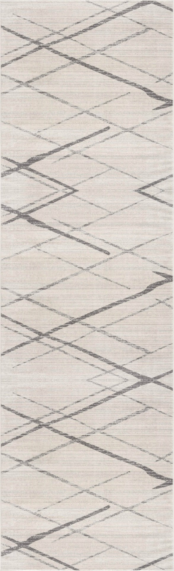 HomeRoots 20' Gray and Ivory Geometric Runner Rug - Stylish, Durable, and Perfect for High-Traffic Areas 2’ x 20’ 392891