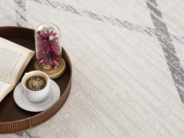 HomeRoots 20' Gray and Ivory Geometric Runner Rug - Stylish, Durable, and Perfect for High-Traffic Areas 2’ x 20’ 392891