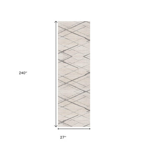 HomeRoots 20' Gray and Ivory Geometric Runner Rug - Stylish, Durable, and Perfect for High-Traffic Areas 2’ x 20’ 392891