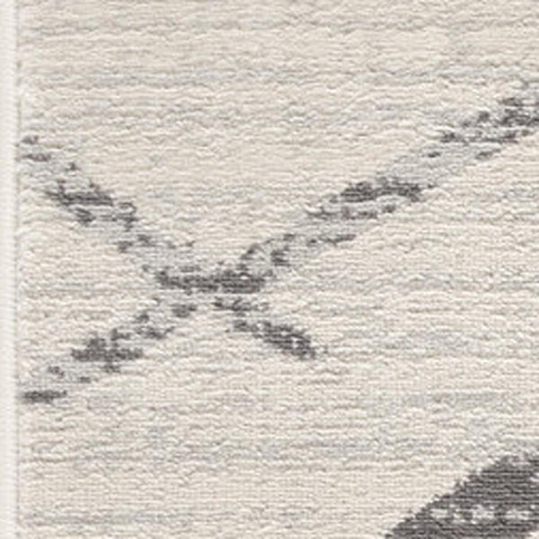 HomeRoots 20' Gray and Ivory Geometric Runner Rug - Stylish, Durable, and Perfect for High-Traffic Areas 5’ x 8’ 392899