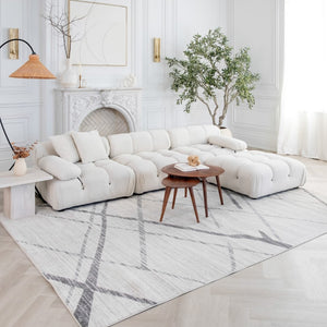 HomeRoots 20' Gray and Ivory Geometric Runner Rug - Stylish, Durable, and Perfect for High-Traffic Areas 5’ x 8’ 392899