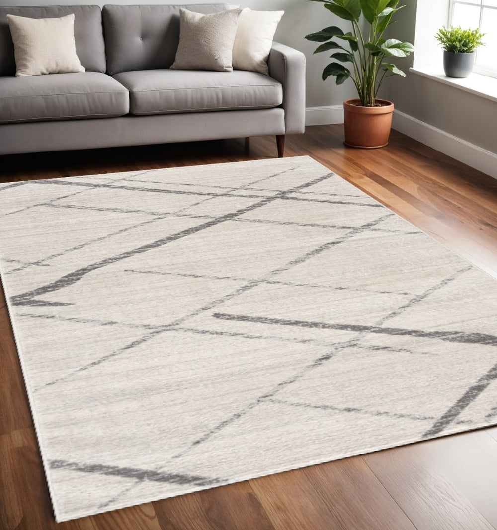 HomeRoots 20' Gray and Ivory Geometric Runner Rug - Stylish, Durable, and Perfect for High-Traffic Areas 5’ x 8’ 392899