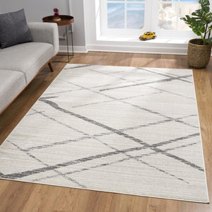 HomeRoots 20' Gray and Ivory Geometric Runner Rug - Stylish, Durable, and Perfect for High-Traffic Areas 5’ x 8’ 392899