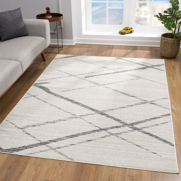 HomeRoots 20' Gray and Ivory Geometric Runner Rug - Stylish, Durable, and Perfect for High-Traffic Areas 5’ x 8’ 392899