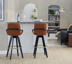 English Elm Fixed-height Swivel Barstools Upholstered Grey Fabric Black Wood Legs Kitchen Set of 2 Camel B202S01894