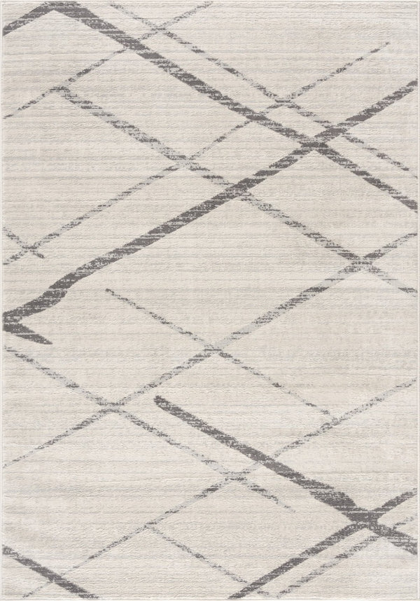 HomeRoots 20' Gray and Ivory Geometric Runner Rug - Stylish, Durable, and Perfect for High-Traffic Areas 7’ x 10’ 392900