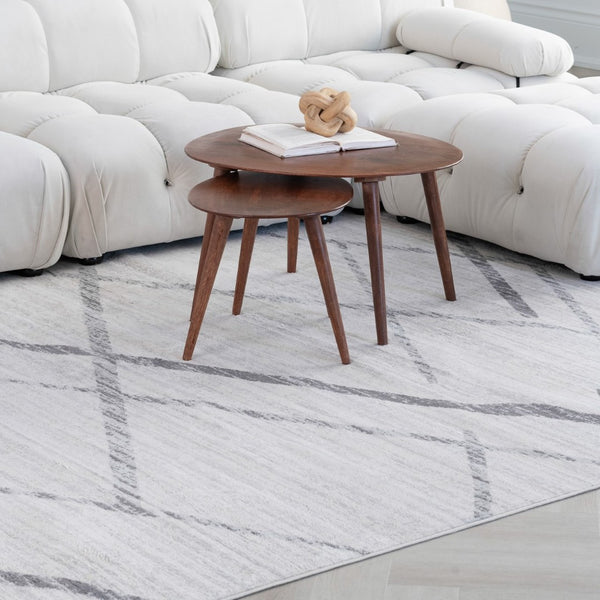 HomeRoots 20' Gray and Ivory Geometric Runner Rug - Stylish, Durable, and Perfect for High-Traffic Areas 7’ x 10’ 392900