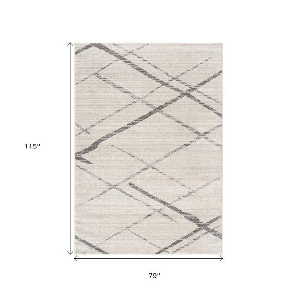 HomeRoots 20' Gray and Ivory Geometric Runner Rug - Stylish, Durable, and Perfect for High-Traffic Areas 7’ x 10’ 392900