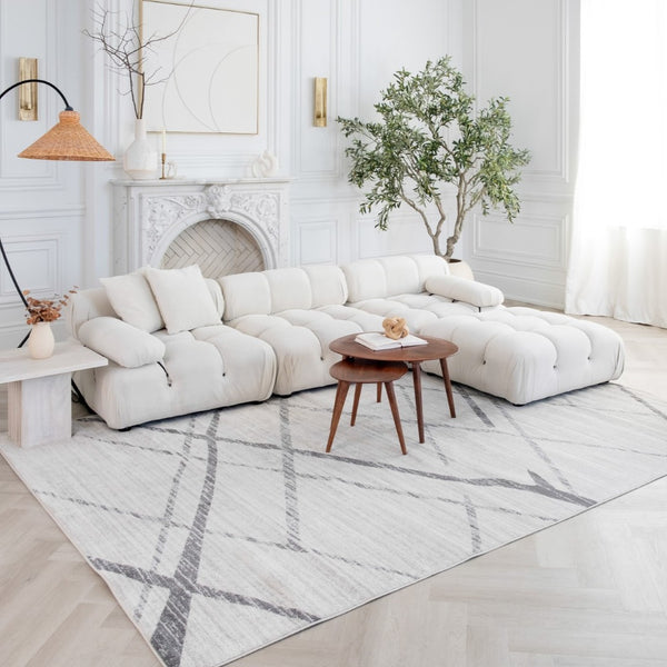 HomeRoots 20' Gray and Ivory Geometric Runner Rug - Stylish, Durable, and Perfect for High-Traffic Areas 8’ x 11’ 392901
