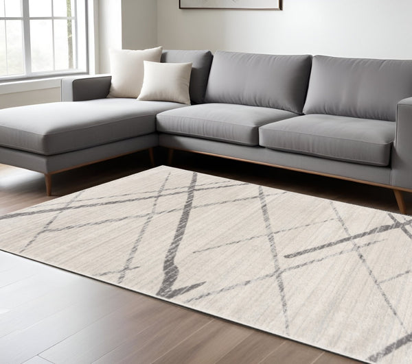 HomeRoots 20' Gray and Ivory Geometric Runner Rug - Stylish, Durable, and Perfect for High-Traffic Areas 8’ x 11’ 392901