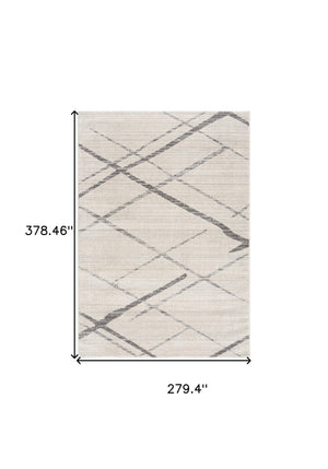 HomeRoots 20' Gray and Ivory Geometric Runner Rug - Stylish, Durable, and Perfect for High-Traffic Areas 9’ x 13’ 392902