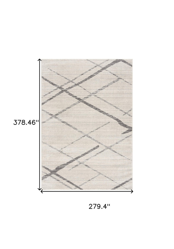 HomeRoots 20' Gray and Ivory Geometric Runner Rug - Stylish, Durable, and Perfect for High-Traffic Areas 9’ x 13’ 392902