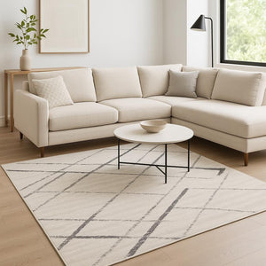 HomeRoots 20' Gray and Ivory Geometric Runner Rug - Stylish, Durable, and Perfect for High-Traffic Areas 9’ x 13’ 392902