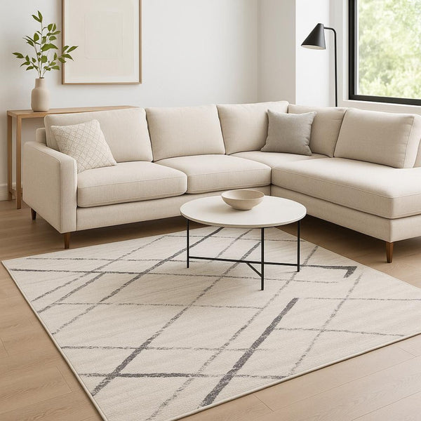 HomeRoots 20' Gray and Ivory Geometric Runner Rug - Stylish, Durable, and Perfect for High-Traffic Areas 9’ x 13’ 392902