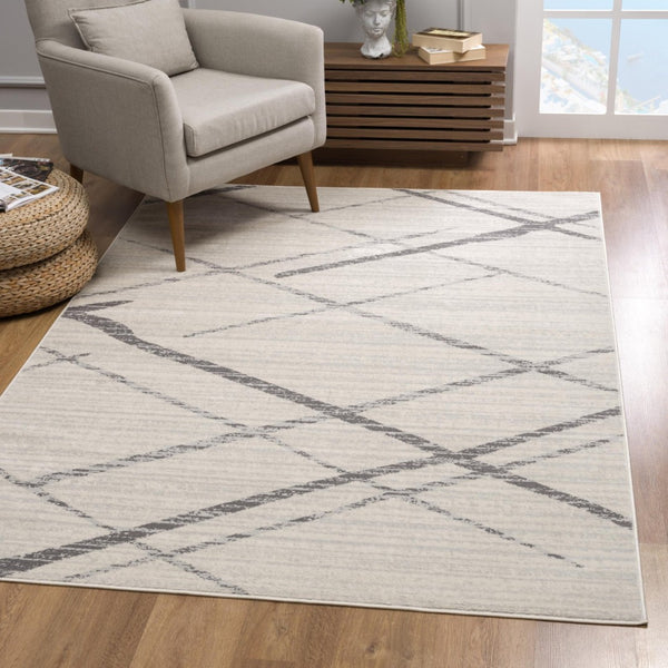 HomeRoots 20' Gray and Ivory Geometric Runner Rug - Stylish, Durable, and Perfect for High-Traffic Areas 9’ x 13’ 392902