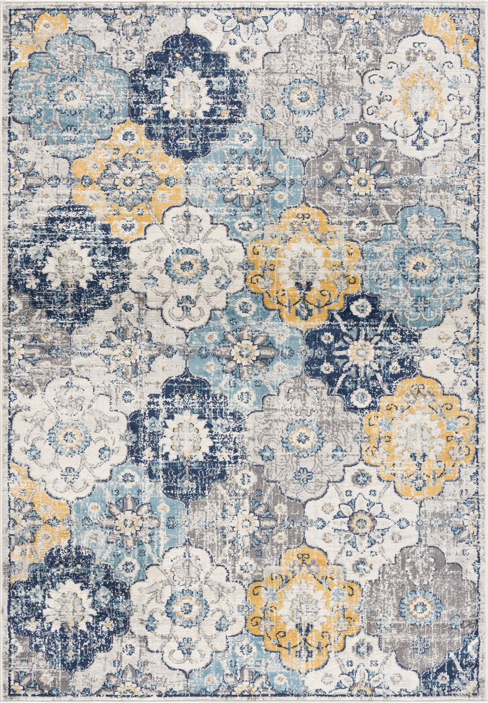 Homeroots 12' X 18' Blue And Yellow Floral Washable Non Skid Area Rug  Polypropylene 392903