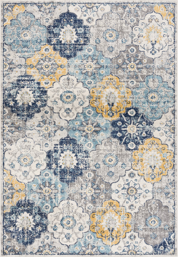 Homeroots 12' X 18' Blue And Yellow Floral Washable Non Skid Area Rug  Polypropylene 392903