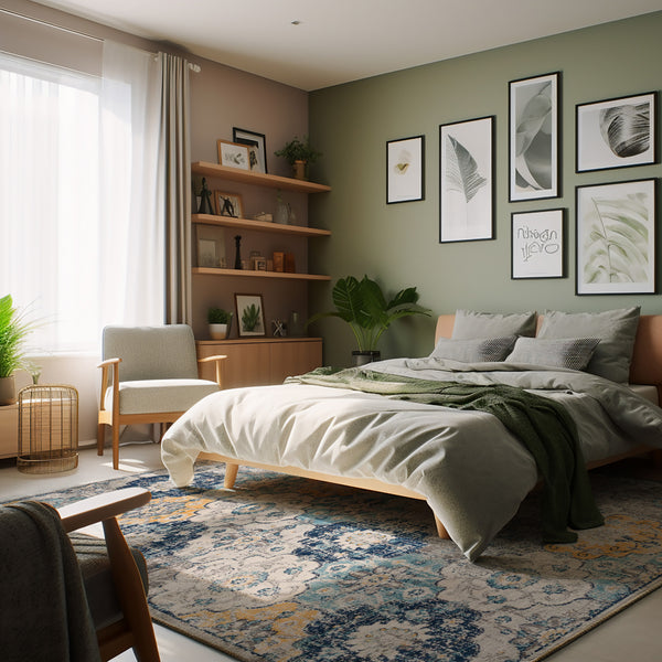 Homeroots 12' X 18' Blue And Yellow Floral Washable Non Skid Area Rug  Polypropylene 392903