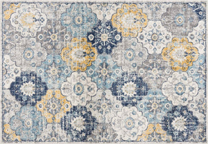 HomeRoots 20' Vibrant Blue and Yellow Floral Runner Rug - Durable, Stylish Design for High-Traffic Spaces 8’ x 11’ 392919
