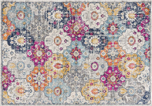 HomeRoots 12' Floral Washable Non-Skid Area Rug - Vibrant, Durable Design for High-Traffic Family Spaces Blue, Ivory 392921