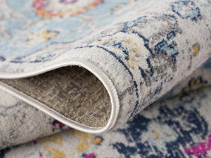HomeRoots 12' Floral Washable Non-Skid Area Rug - Vibrant, Durable Design for High-Traffic Family Spaces Blue, Ivory 392921