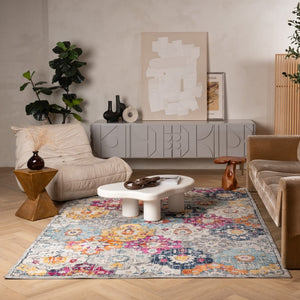 HomeRoots 12' Floral Washable Non-Skid Area Rug - Vibrant, Durable Design for High-Traffic Family Spaces Blue, Ivory 392921