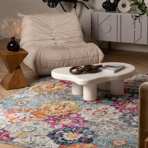 HomeRoots 12' Floral Washable Non-Skid Area Rug - Vibrant, Durable Design for High-Traffic Family Spaces Blue, Ivory 392921